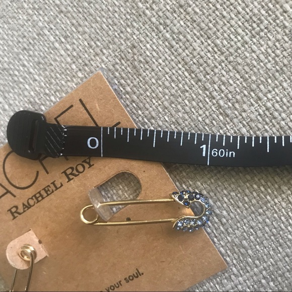NWT Rachel Roy Gold Tone Pave Safety Pin Drop Earrings - Picture 5 of 6